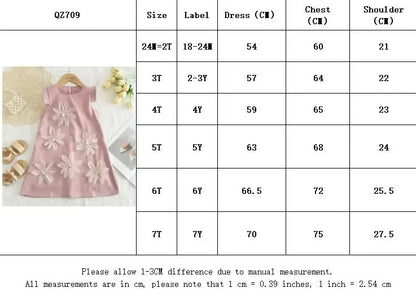 Girls’ 3D Flower A-Line Dress – Sleeveless, Knee Length