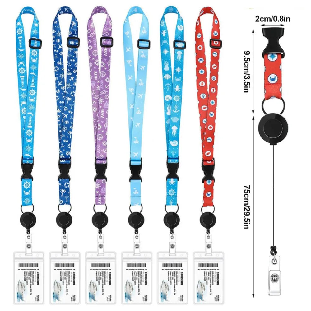 Nautical Print Retractable Cruise Lanyard – Waterproof ID Card Holder