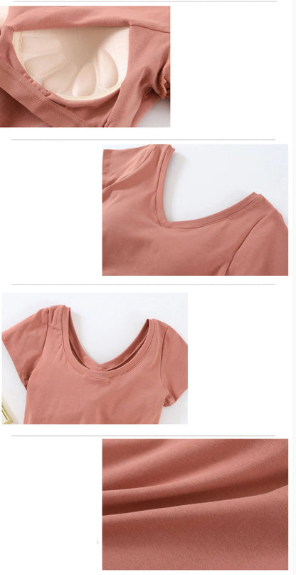 Women's & Teens Cotton Short-Sleeve Padded V-Neck Top