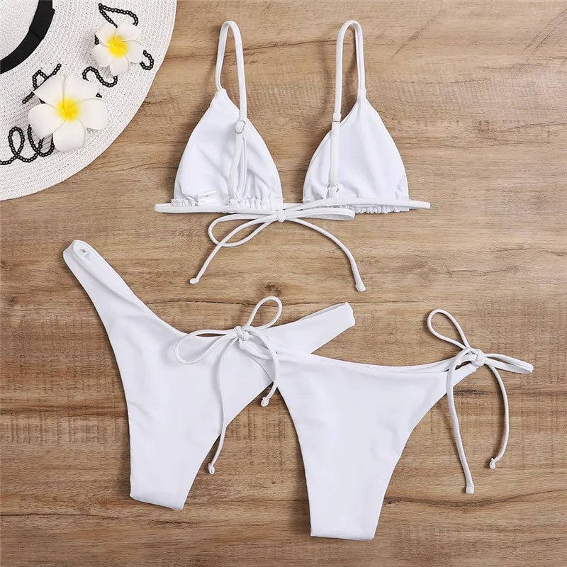 Women's 3-Piece Triangle Bikini Set – Tie Side Swimwear