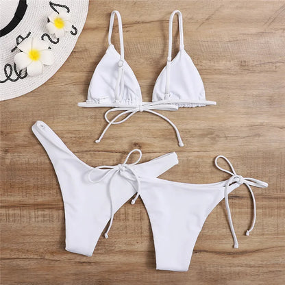 Women's 3-Piece Triangle Bikini Set – Tie Side Swimwear