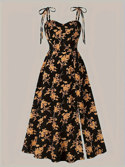 Floral dress with gold flowers on a black background