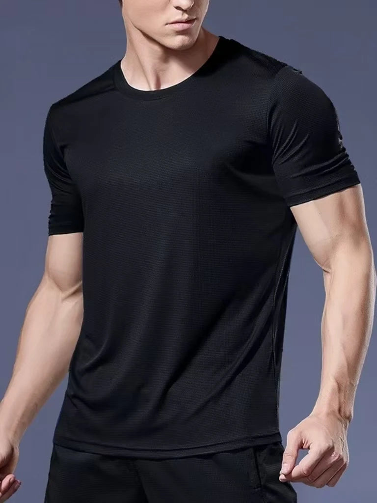 Men’s Quick Dry Athletic T – Shirt – Lightweight Short Sleeve Gym Top – Black – 2XL