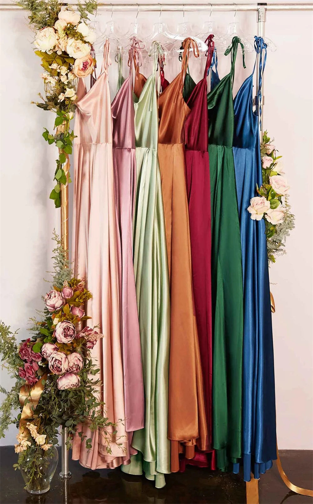 Women’s & Teens Satin Maxi Dress – Adjustable Straps & Side Slit
