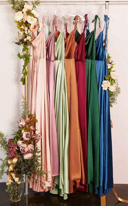 Women’s & Teens Satin Maxi Dress – Adjustable Straps & Side Slit