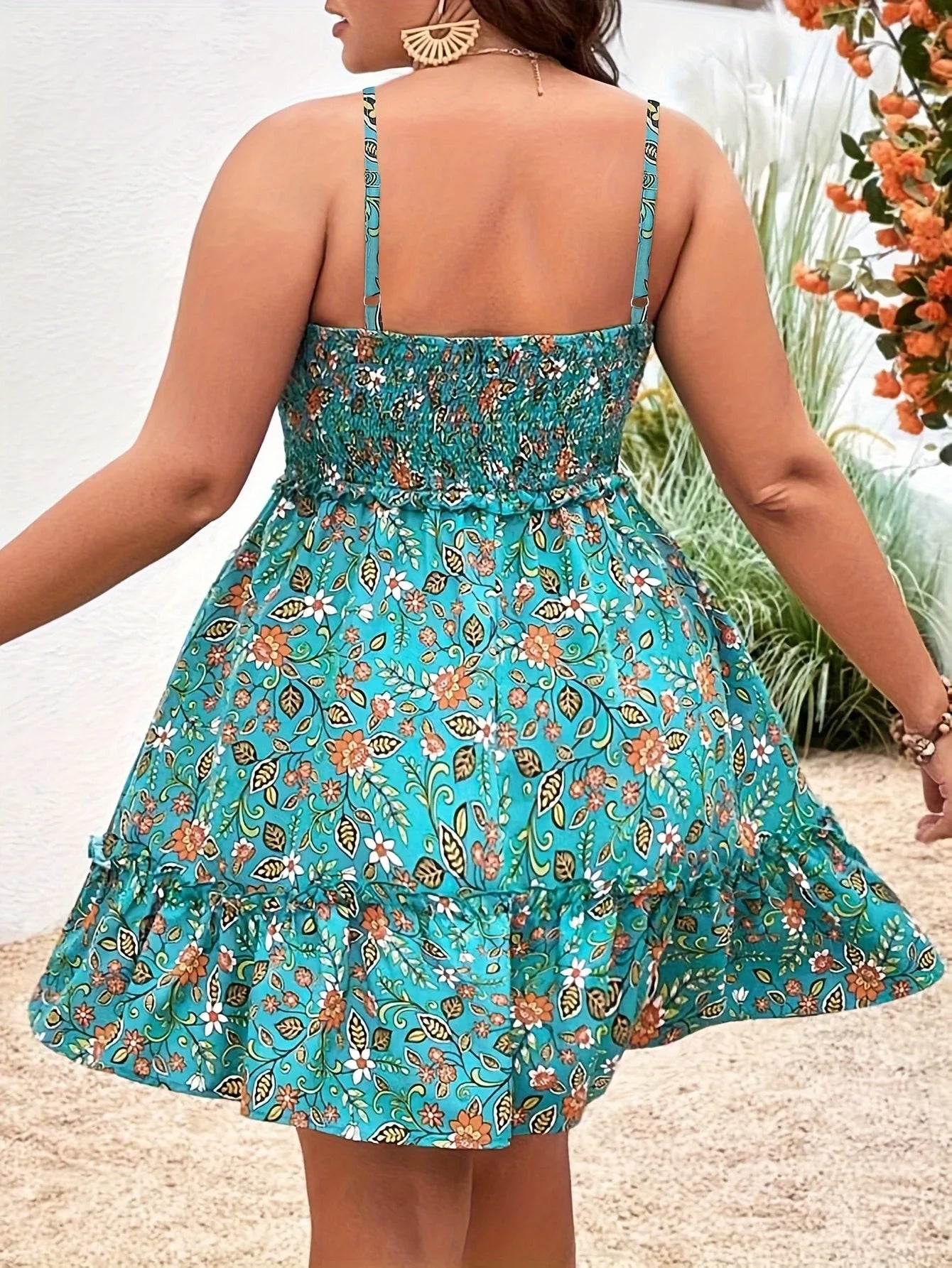 Plus Size Floral Ruffle Sling Dress – Summer Cruise Casual, Lightweight & Flowy