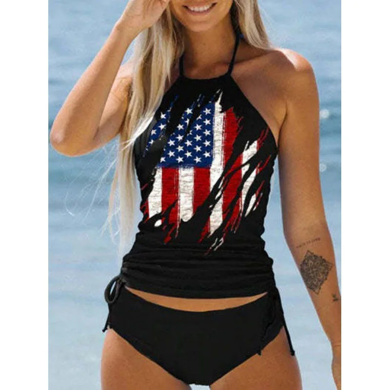 Women’s Halter Tankini Set – Drawstring Side Top & Bikini Bottom