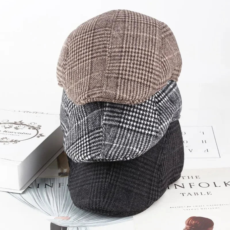 Men’s Plaid Newsboy Cap – Warm, Casual, One Size