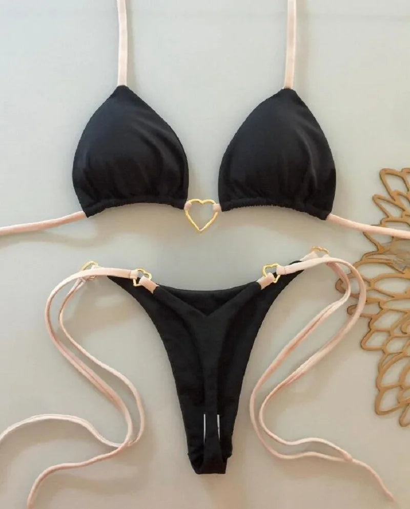 Halter Solid Triangle Bikini Set