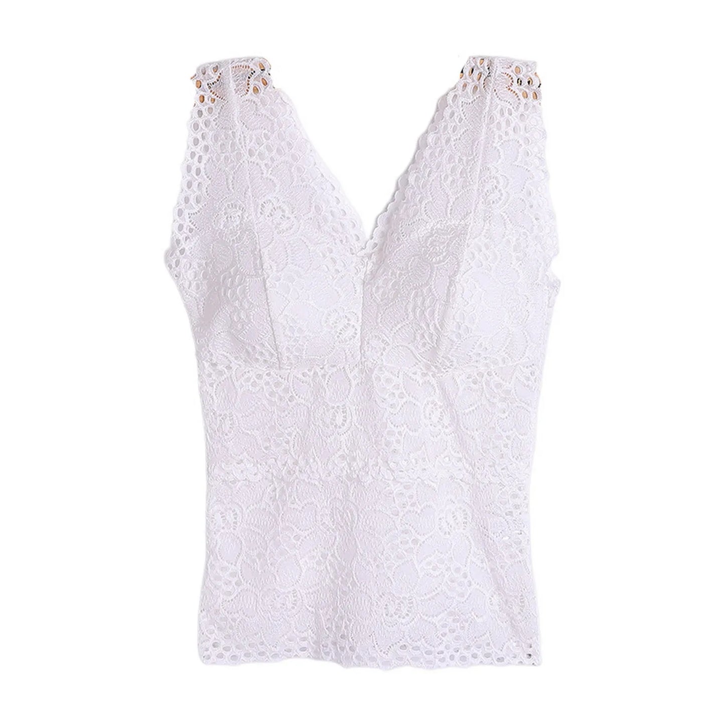 Women’s Lace V-Neck Tank Top – Soft Stretch Bralette Style