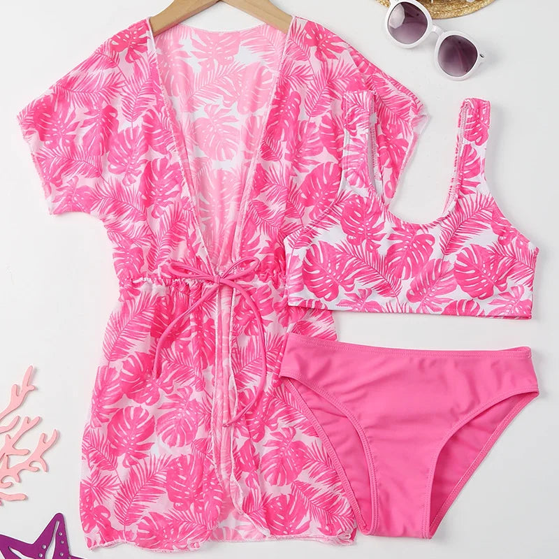 Girls 3-Piece Swimsuit Set — Bikini, Briefs and Cover-Up