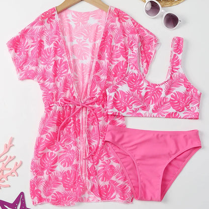 Girls 3-Piece Swimsuit Set — Bikini, Briefs and Cover-Up