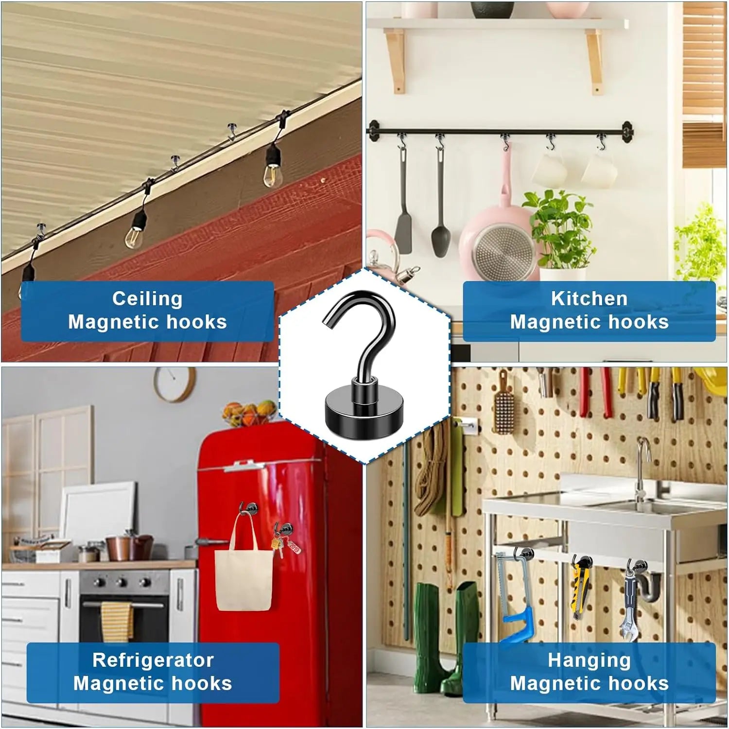 Magnetic Hooks,  Black Magnet Hooks Strong Neodymium Magnets with Hooks, Small Metal Magnetic Hooks for Refrigerator，Locker - The Dock Drop