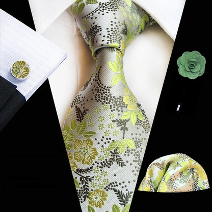 Men’s Floral Necktie Set – Tie, Pocket Square & Cufflinks