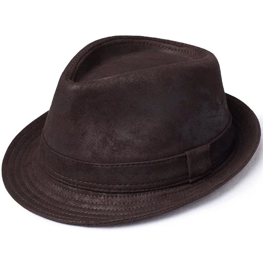 Brown fedora hat on a white background