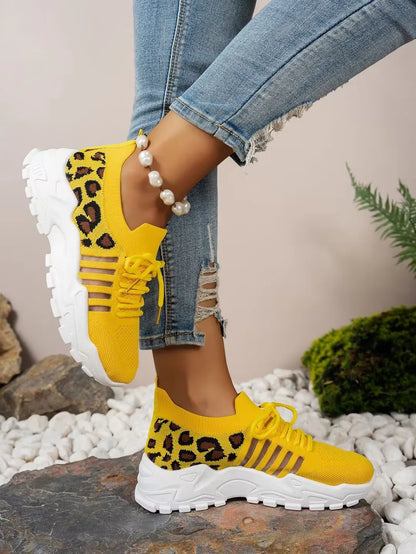 Women's peek-a-boo mesh Leopard print sneakers