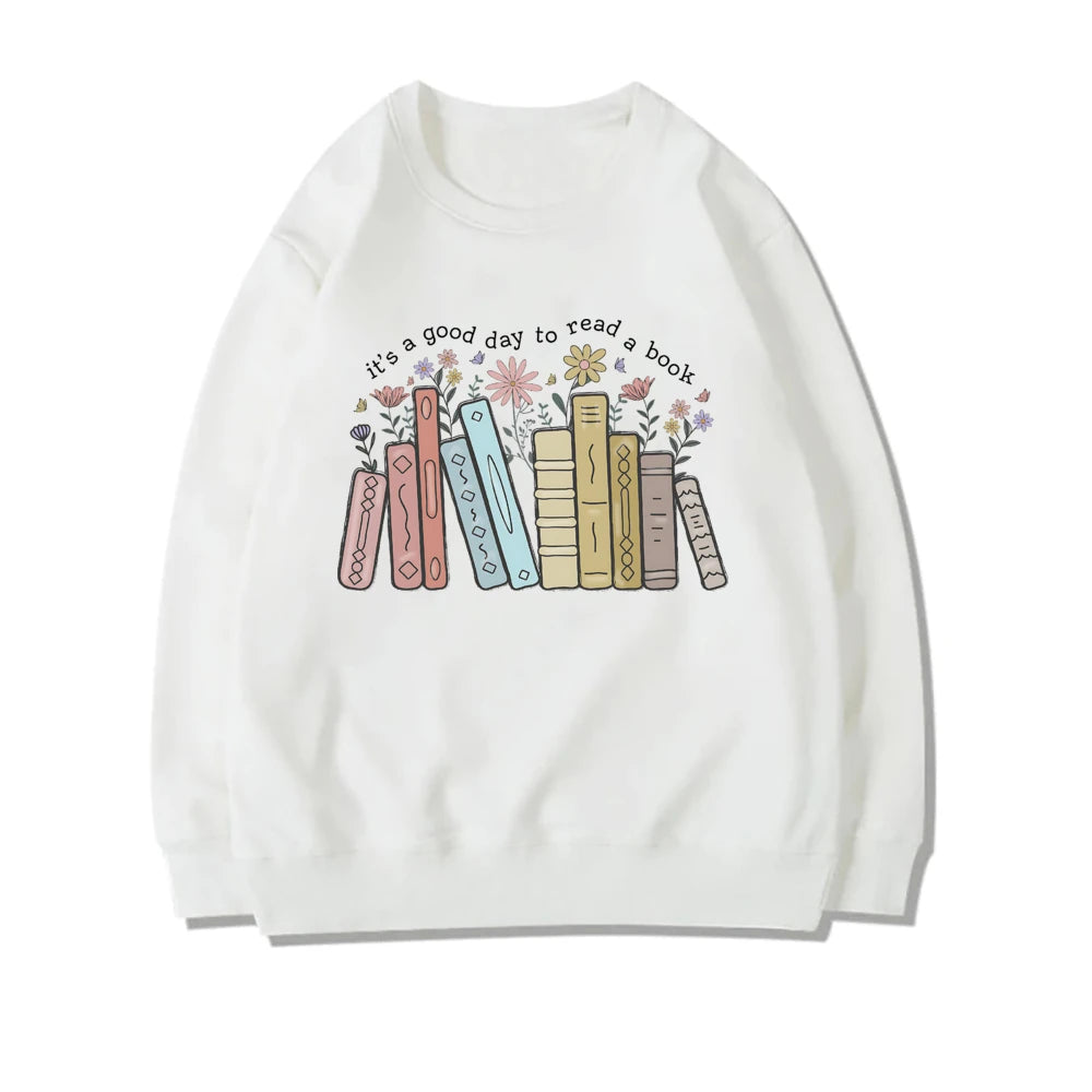 Women's "good Day to Read a Book" Sweatshirt – Cozy Reader Pullover – Black – XL