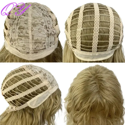 Synthetic Men Wig Natural Curly Dark Brown Color Male Wig With Bangs Water Wave Daily or Cosplay Adjustable Man Hair Wig