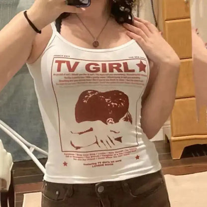 Y2K Printed Graphic Tank – Retro Grunge Crop Vest Top