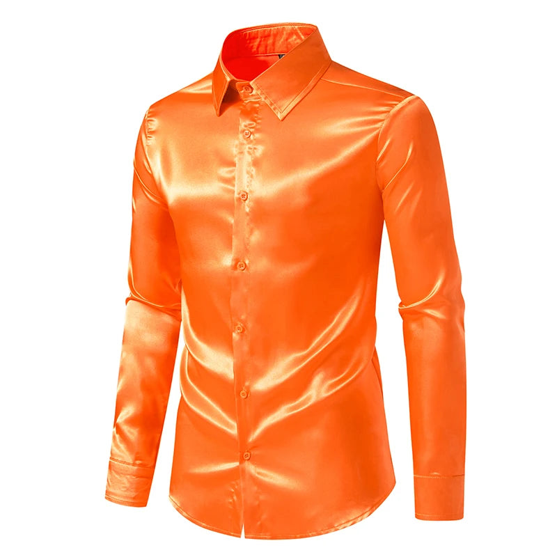 Men’s Satin Dress Shirt – Long Sleeve Formal Button Down