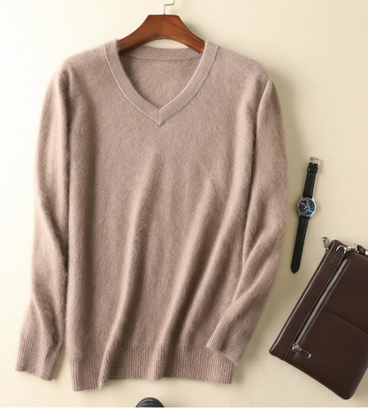 Men’s V-Neck Knit Pullover – Soft Touch, Smart Casual