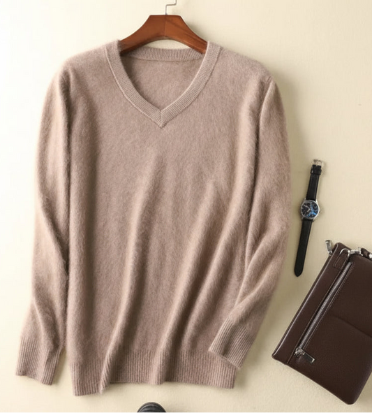 Men’s V-Neck Knit Pullover – Soft Touch, Smart Casual