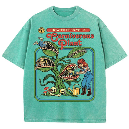 Carnivorous Plant Vintage Washed Tee – 100% Cotton Graphic T-Shirt