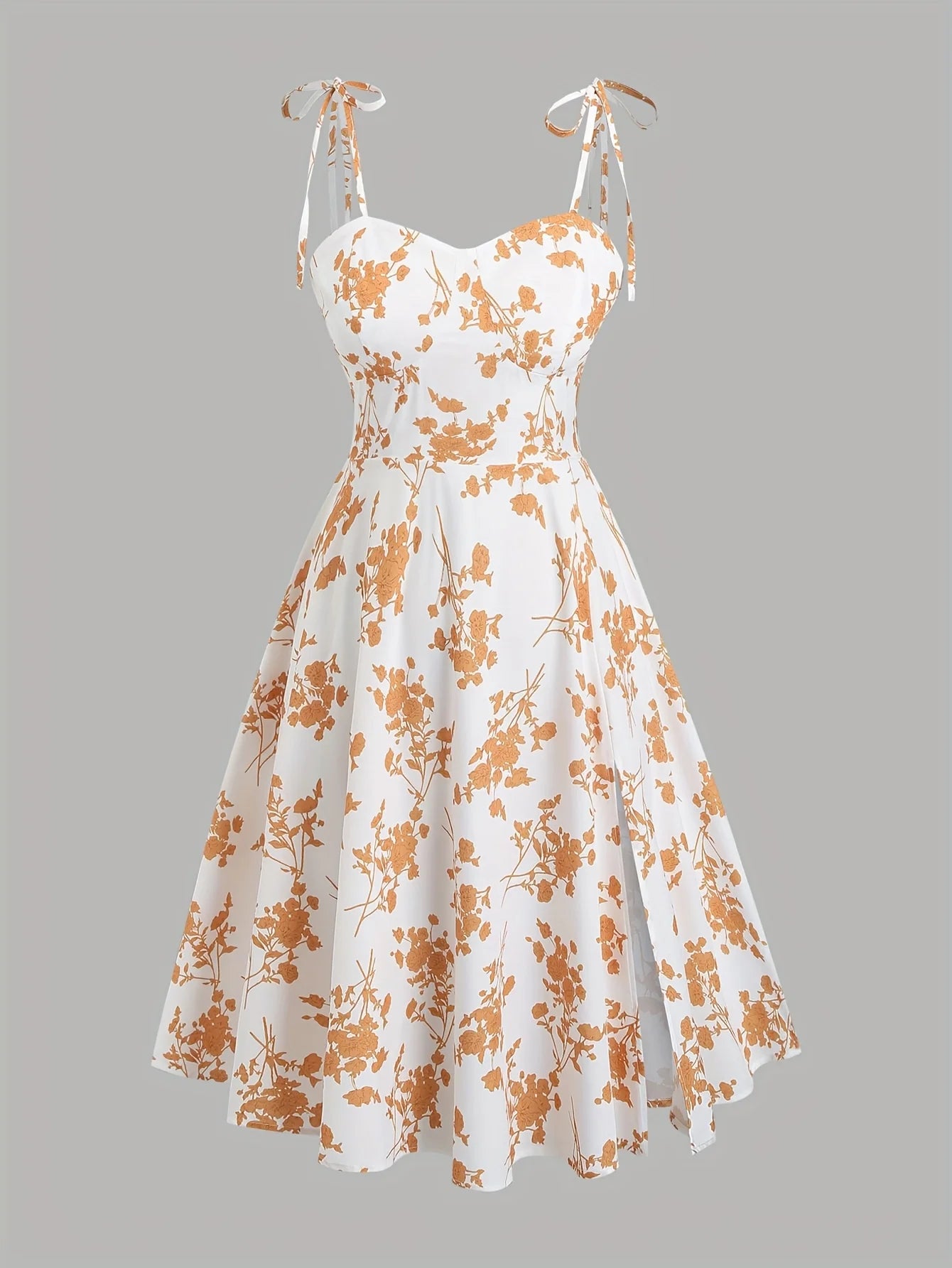 Women’s Floral A-Line Bow-Tie Dress – Sweetheart Neck, Adjustable Straps