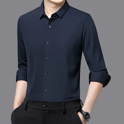 Men’s Ultra-Stretch Long-Sleeve Shirt – Silky Feel, Smart Casual Fit