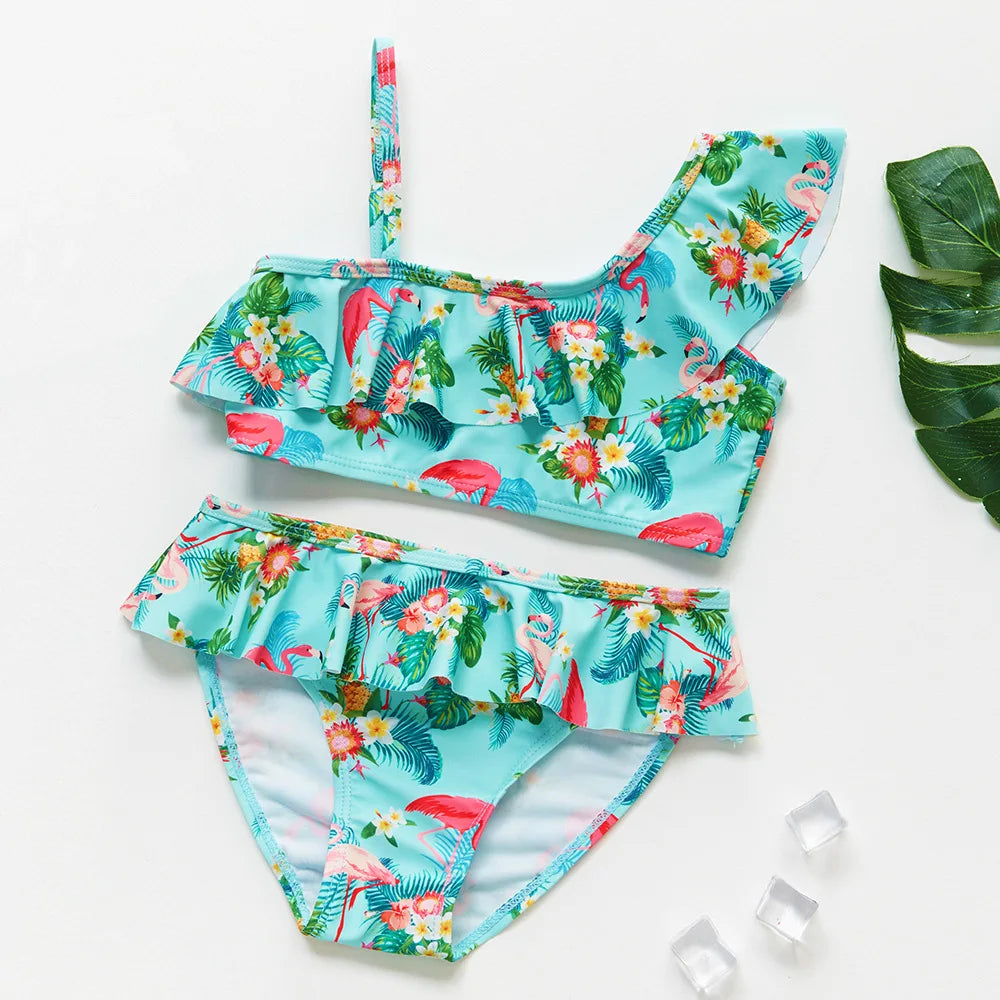 UV Baby Girl Swimsuit Two Piece Swimming Jumpsuit Ruffles Bathing Suit Summer Sleeveless Kids Swimwear for Girls 3-10 Years