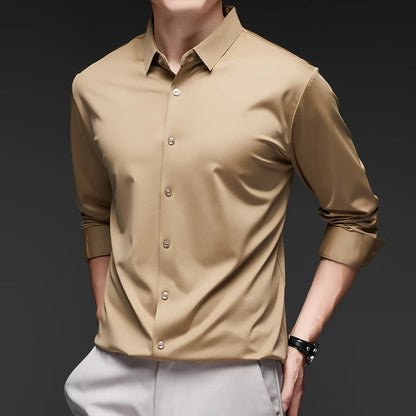 Men’s Ultra-Stretch Long-Sleeve Shirt – Silky Feel, Smart Casual Fit