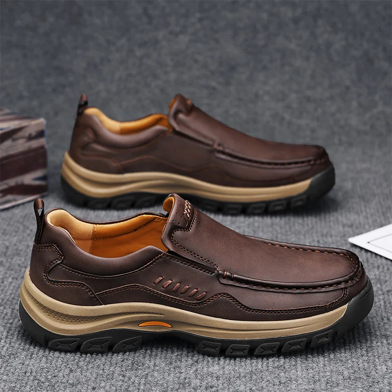 Men’s Hand-Stitched Casual Loafers – Microfiber Upper, Slip-On Comfort