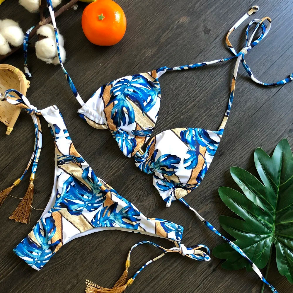 Women's Print Triangle Bikini Set – Tie Side Swimwear
