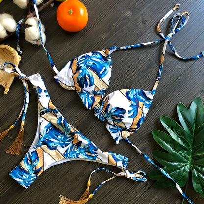 Women's Print Triangle Bikini Set – Tie Side Swimwear