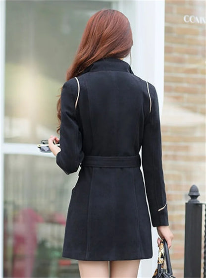 Women’s Wool-Blend Double-Breasted Coat – Classic Long Peacoat