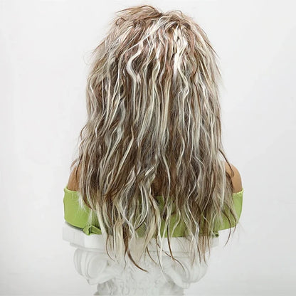 HAIRJOY 24-inch Synthetic Wig for Women  70S 80S Long Curly Brown White Wig Punk Rocket Heat Resistant Wig