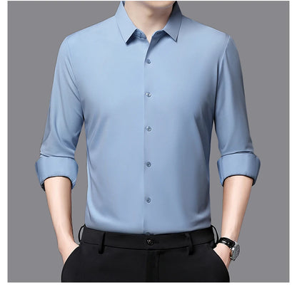 Men’s Ultra-Stretch Long-Sleeve Shirt – Silky Feel, Smart Casual Fit
