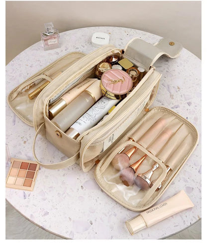 Large Travel Makeup Organizer Bag – Double Zipper Storage