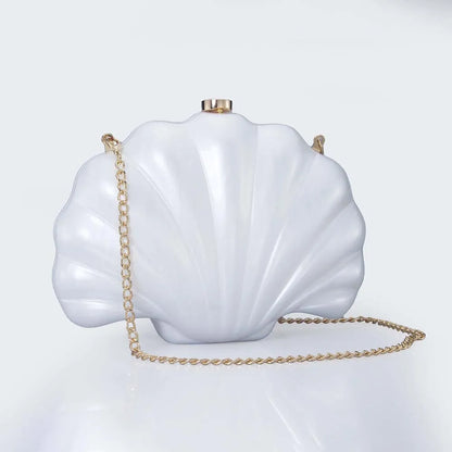 Shell Clutch Evening Bag – Beaded Handle, Formal Elegance