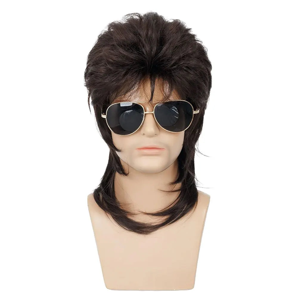 Mullet Wigs for Men Synthetic 70s 80s Costumes Mens Black Fancy Party Accessory Cosplay Hair Wig