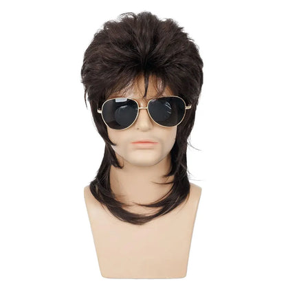 Mullet Wigs for Men Synthetic 70s 80s Costumes Mens Black Fancy Party Accessory Cosplay Hair Wig