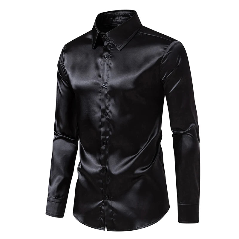 Men’s Satin Dress Shirt – Long Sleeve Formal Button Down