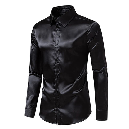 Men’s Satin Dress Shirt – Long Sleeve Formal Button Down