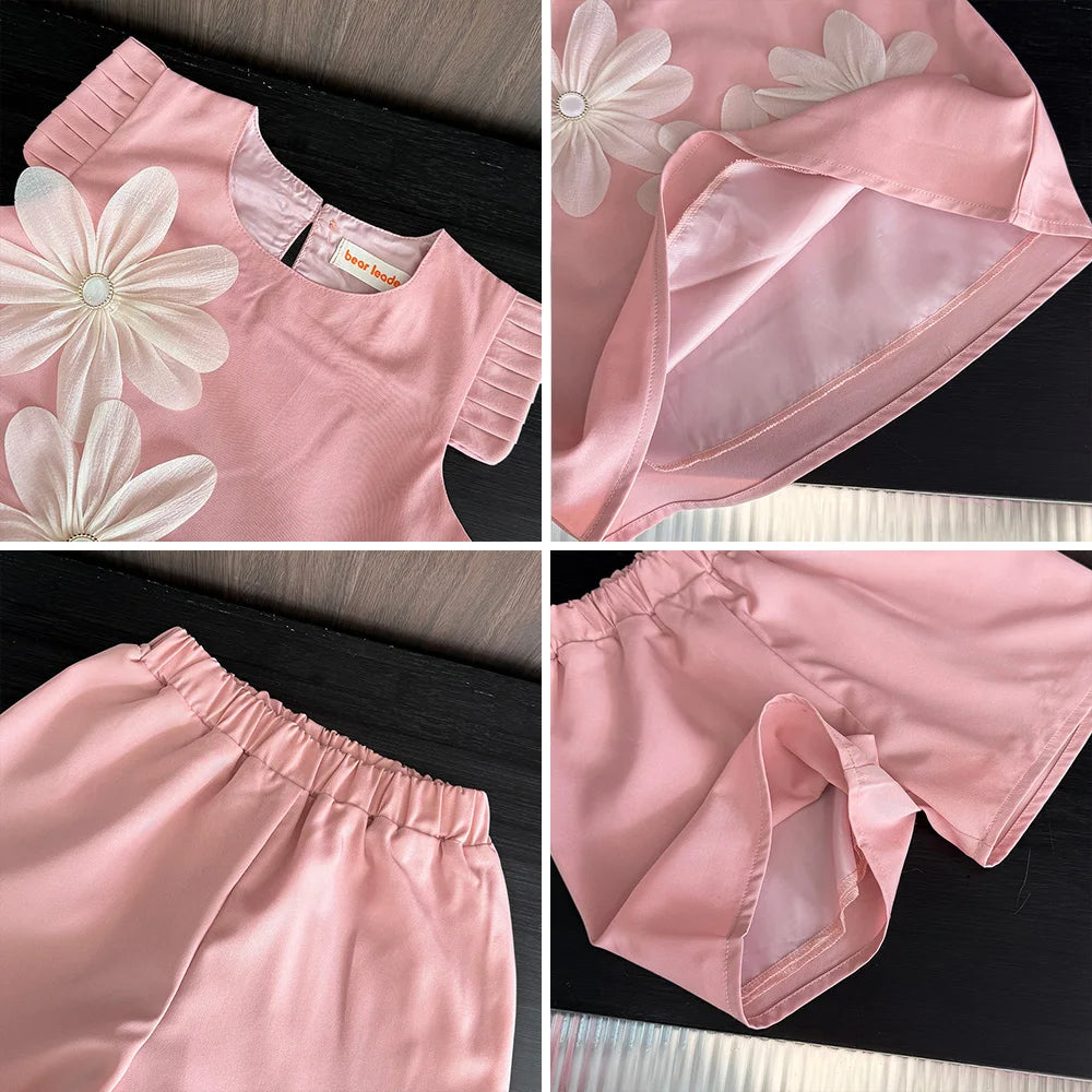 Girls’ 3D Flower A-Line Dress – Sleeveless, Knee Length