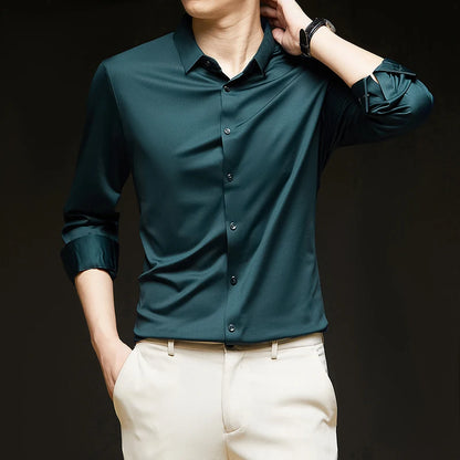Men’s Ultra-Stretch Long-Sleeve Shirt – Silky Feel, Smart Casual Fit