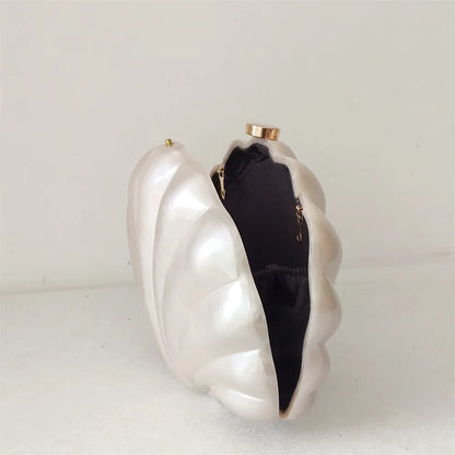 Shell Clutch Evening Bag – Beaded Handle, Formal Elegance