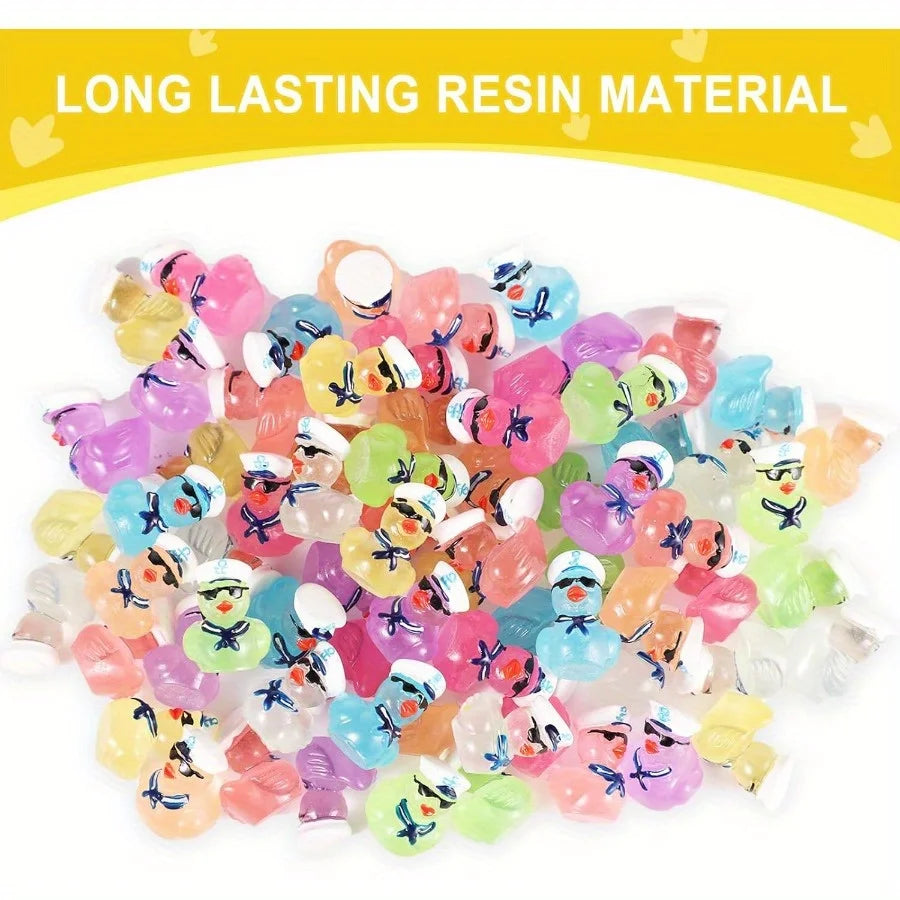 Multicolored Mini Resin Cruise Duck with Sunglasses, Glow in the Dark Tiny Colorful Sailor Resin Duck Random Colors
