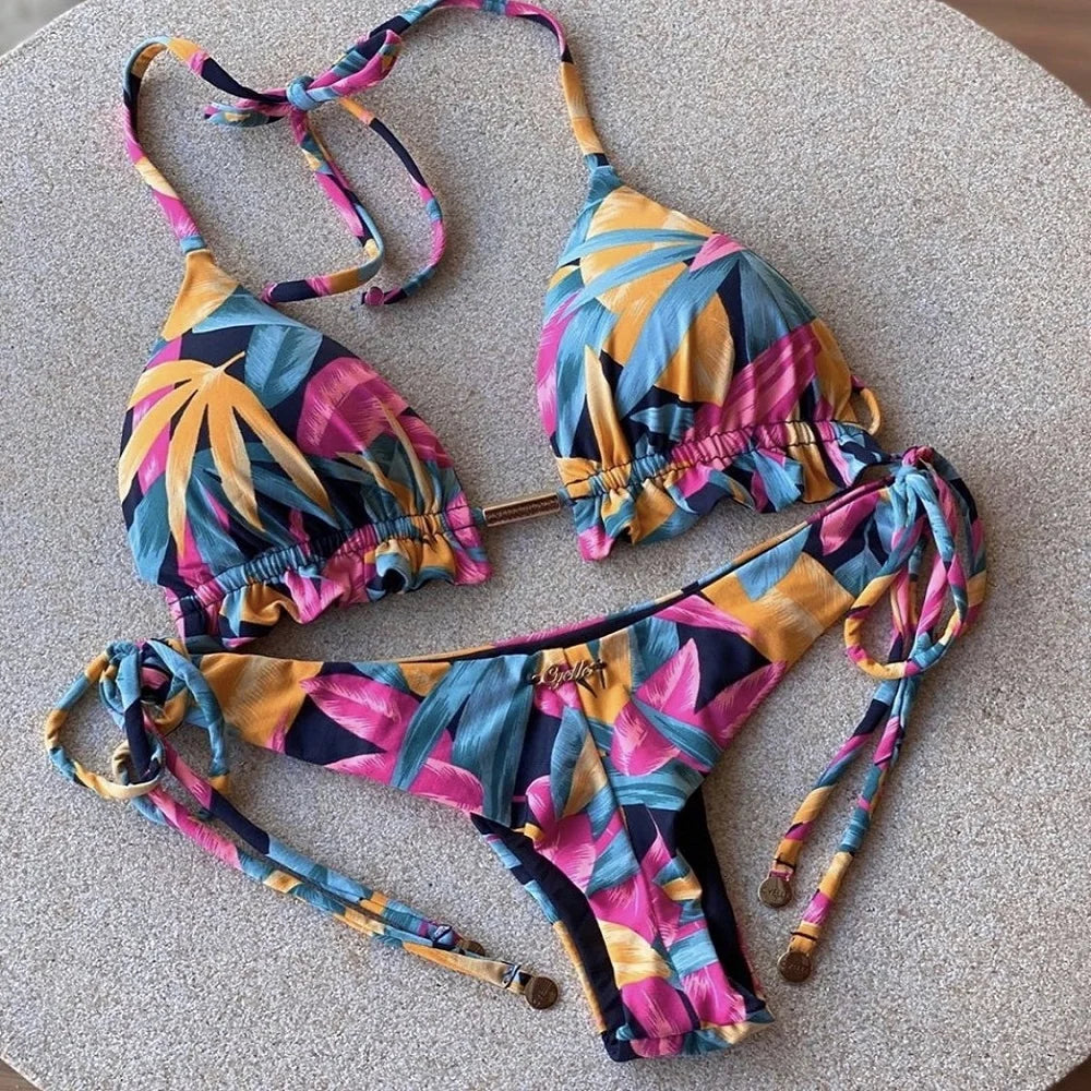 Women's Print Triangle Bikini Set – Tie Side Swimwear