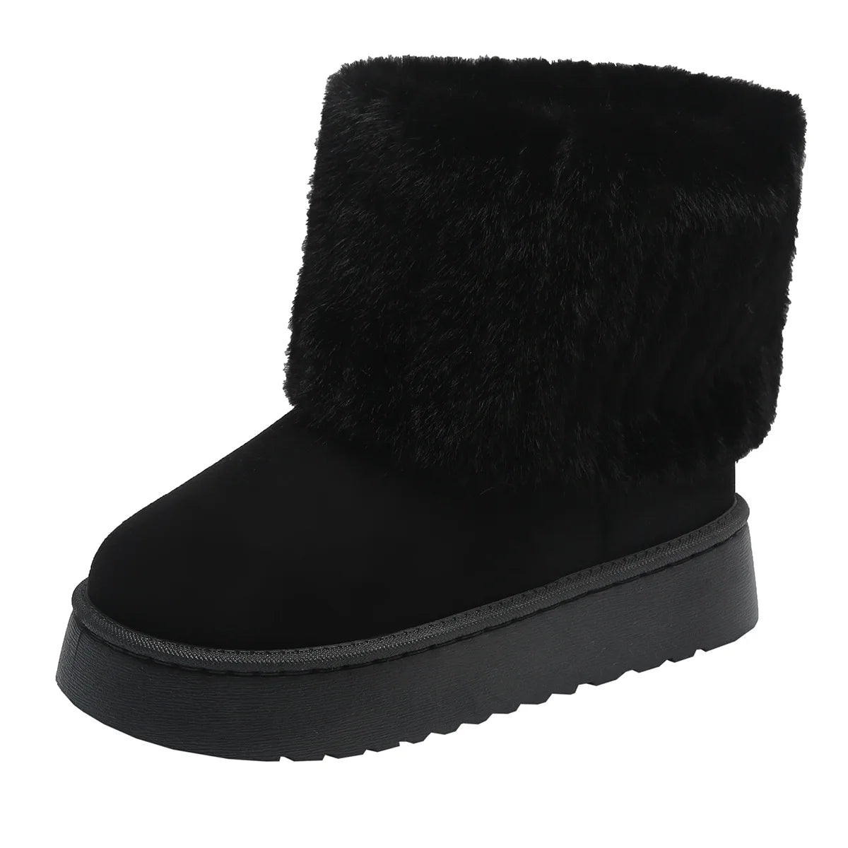 Women’s Faux Fur Slip – on Winter Boots – Warm Plush Mid – Heel Comfort