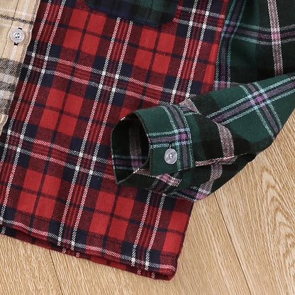 Kids Plaid Hooded Shirt – Multi-Color Button-Up, Long Sleeve